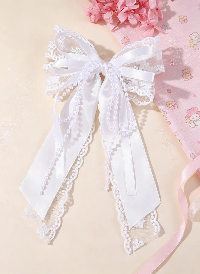 تايك تو Girls White Beads Embellished Bow Hair Clip