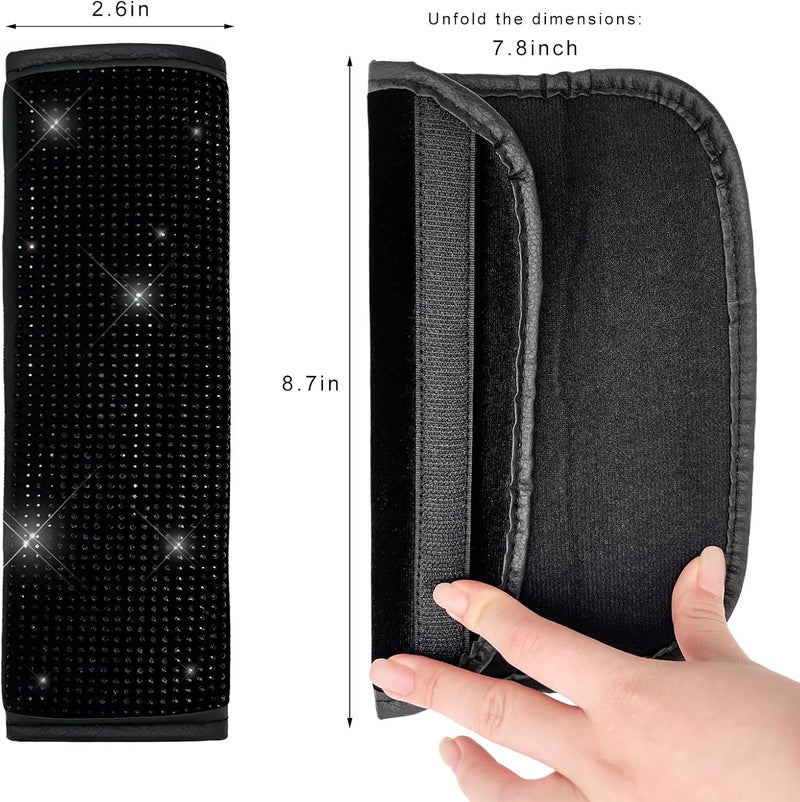 Seat Belt Cover: Premium Leather Bling Crystal Diamond Design - Reflective Safety Detail Shoulder Pad for Women Car Interior, Pregnant Women, Small Build Passengers - Image 2