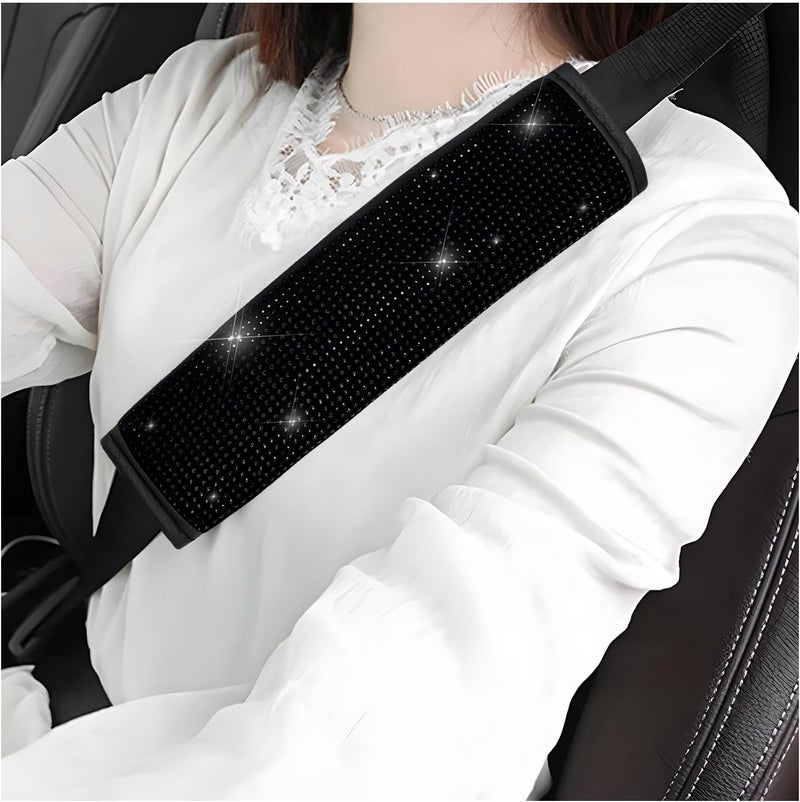 Seat Belt Cover: Premium Leather Bling Crystal Diamond Design - Reflective Safety Detail Shoulder Pad for Women Car Interior, Pregnant Women, Small Build Passengers - Image 1