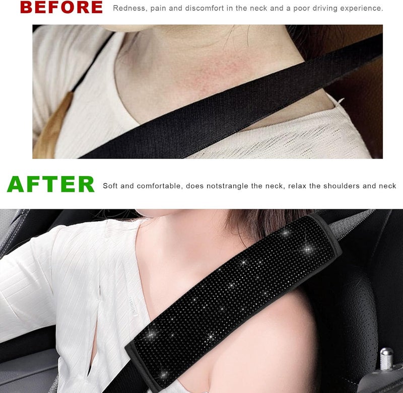 Seat Belt Cover: Premium Leather Bling Crystal Diamond Design - Reflective Safety Detail Shoulder Pad for Women Car Interior, Pregnant Women, Small Build Passengers - Image 5