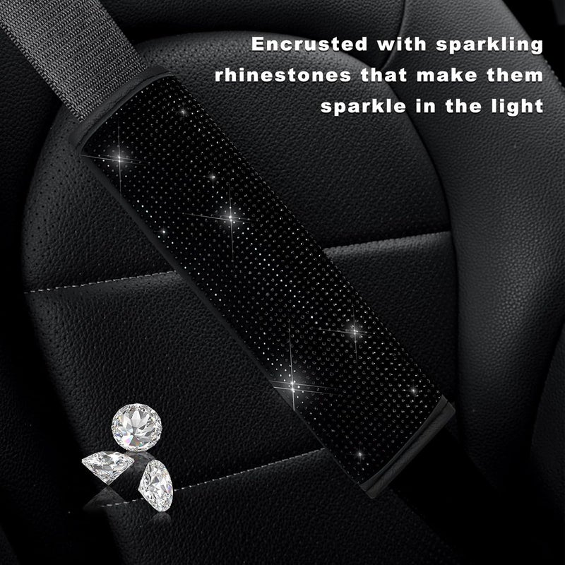 Seat Belt Cover: Premium Leather Bling Crystal Diamond Design - Reflective Safety Detail Shoulder Pad for Women Car Interior, Pregnant Women, Small Build Passengers - Image 4