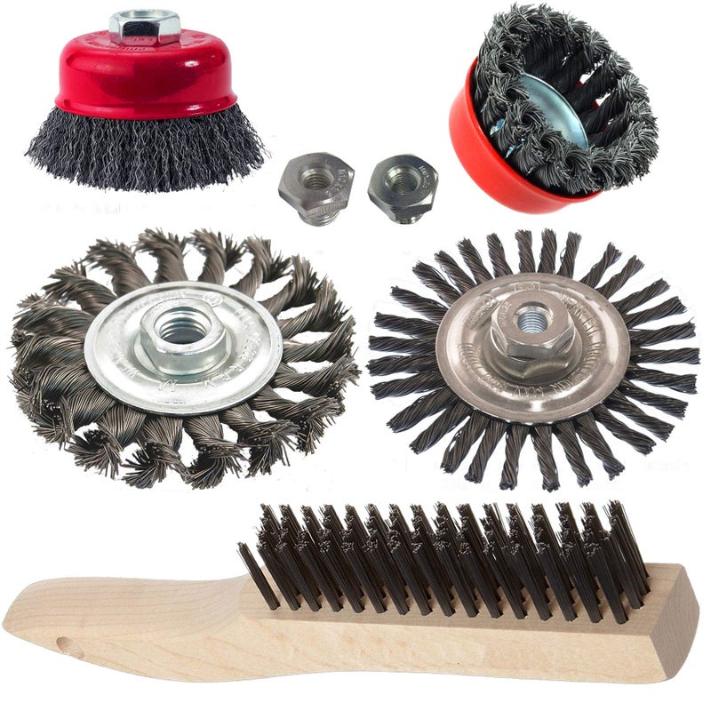 Mibro 618000 7Piece Industrial Manganese Wire Brush Set for Removing Rust Scale Paint and Dirt