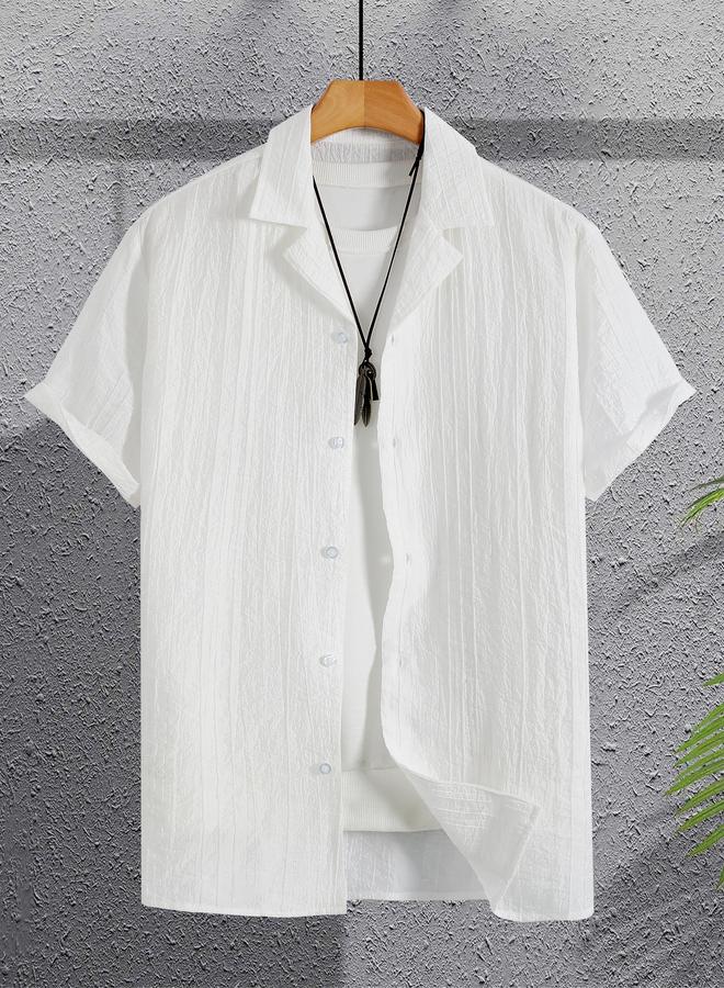 Take Two Men Solid Cuban Collar Short Sleeve Shirt - Image 1