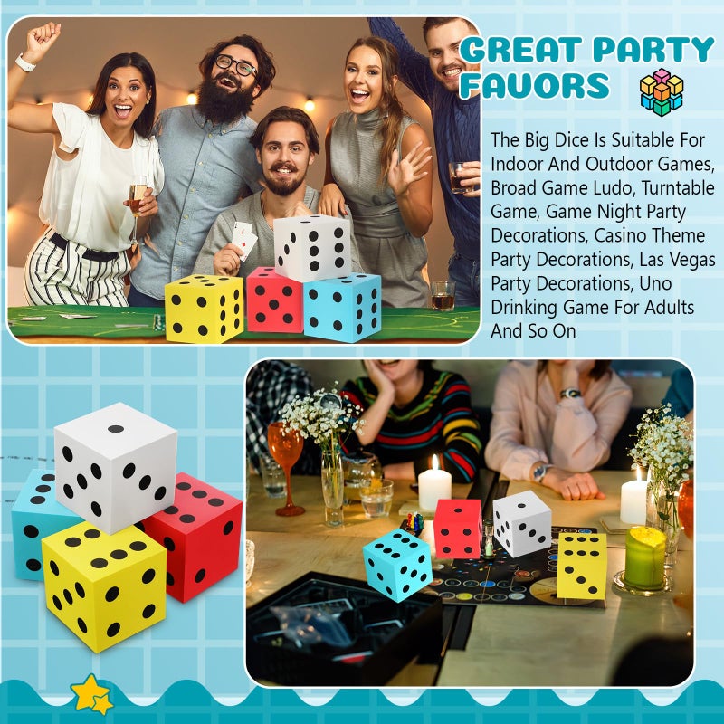 Shappy 4 Pieces 3.5 Inch Foam Dice Cube Jumbo Dice with Number Dots Big Giant Foam Large Cube for Christmas Game Math Classroom Party Favors Bag Stuffers(Red, Yellow, Blue, White) - Image 5