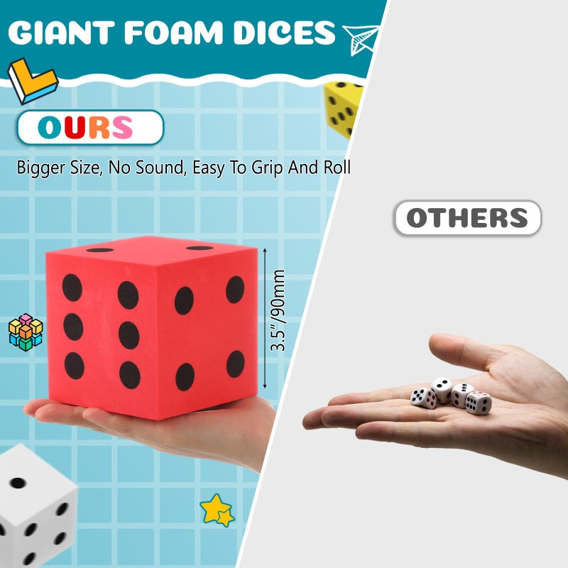 Shappy 4 Pieces 3.5 Inch Foam Dice Cube Jumbo Dice with Number Dots Big Giant Foam Large Cube for Christmas Game Math Classroom Party Favors Bag Stuffers(Red, Yellow, Blue, White) - Image 2