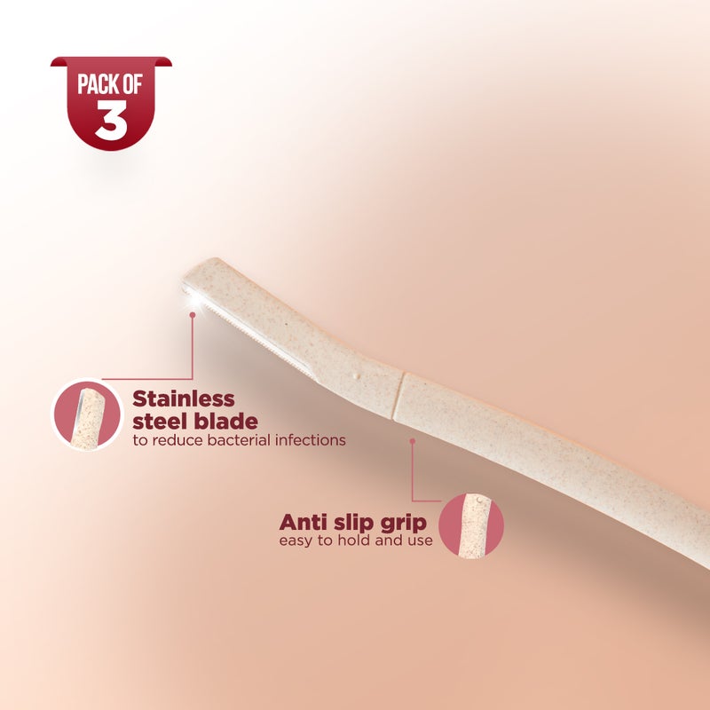 Floren Face Razor Pack of 3 + Blister Eyebrow Shaper Pack of 3 – Dermaplaning & Precision Brow Tools - Image 3