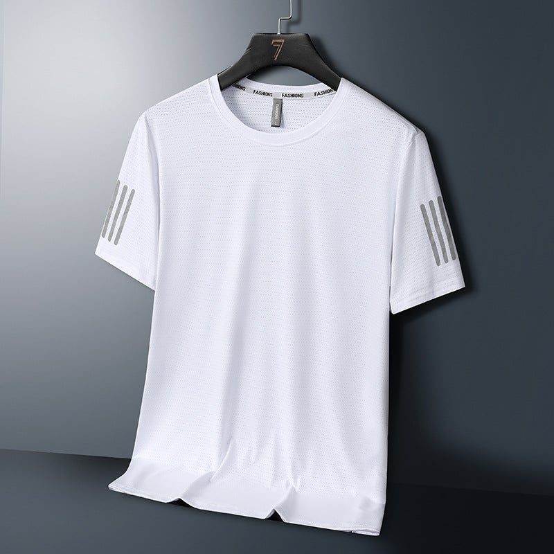 Generic Summer Ice Silk T-Shirt Mens Breathable Quick-Dry Sport Tee Black  - Image 4