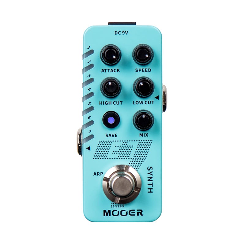 Mooer مؤر E7 بيدال سينث جيتار بوليفونيك إلكتروني، 7 نغمة جيتار سينث مع أرpeggiator فردي و 7 فتحة مسبقة، قطع تردد عالي/منخفض، وظيفة هجوم، سرعة - Image 1