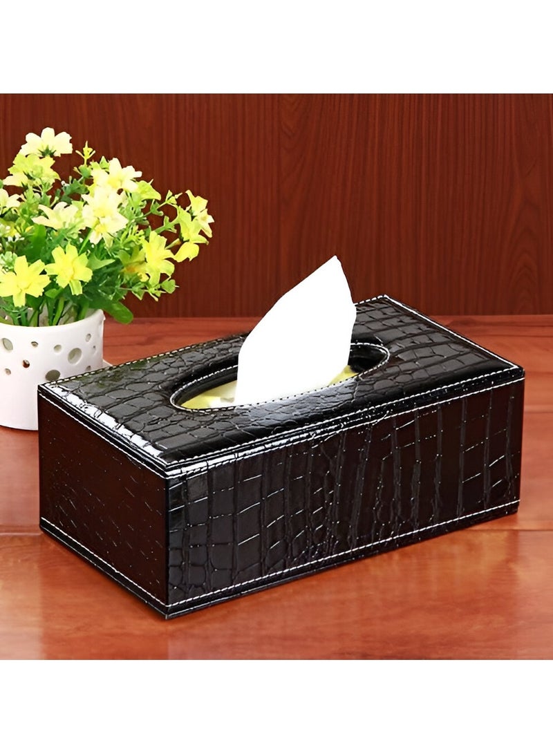 VIO Tissue Holder PU Leather Tissue Box Rectangle Paper Towel Holder Desktop Table Napkin Storage Kitchen Container Tissue Tray for Home Office Café Car - Image 2