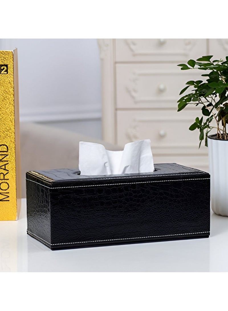 VIO Tissue Holder PU Leather Tissue Box Rectangle Paper Towel Holder Desktop Table Napkin Storage Kitchen Container Tissue Tray for Home Office Café Car - Image 3