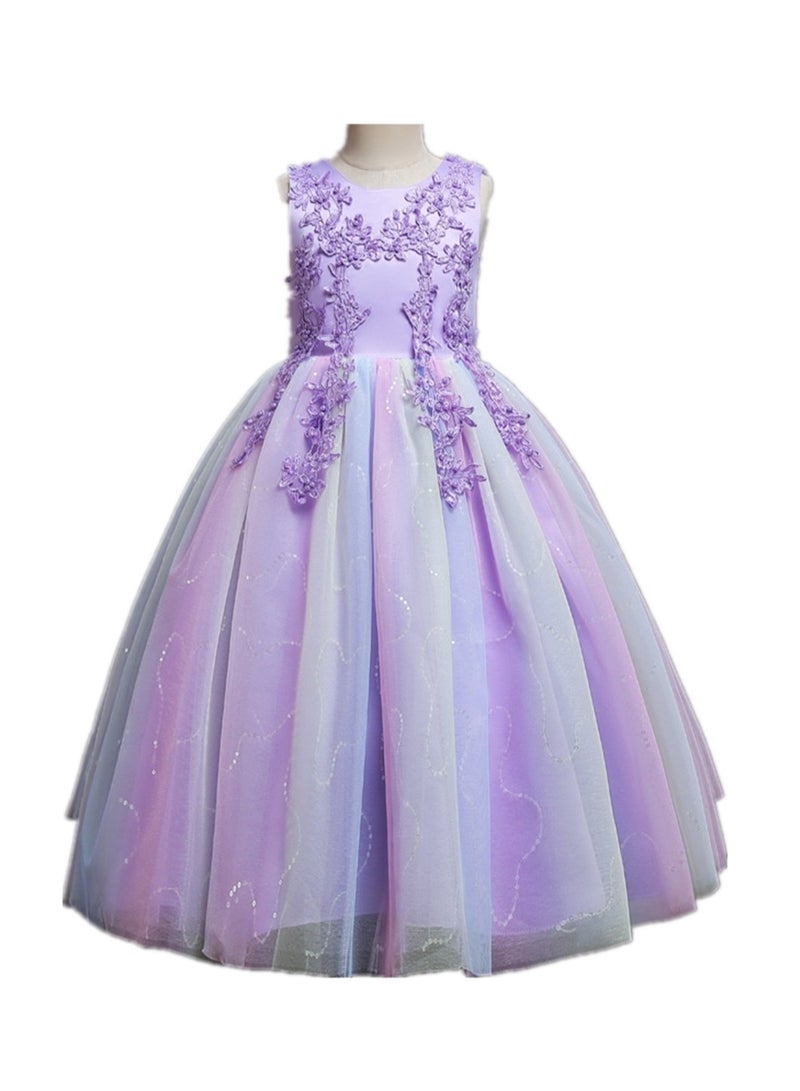Girls Dress Sleeveless Mesh Performance Host Princess Dress Costumes - Image 1