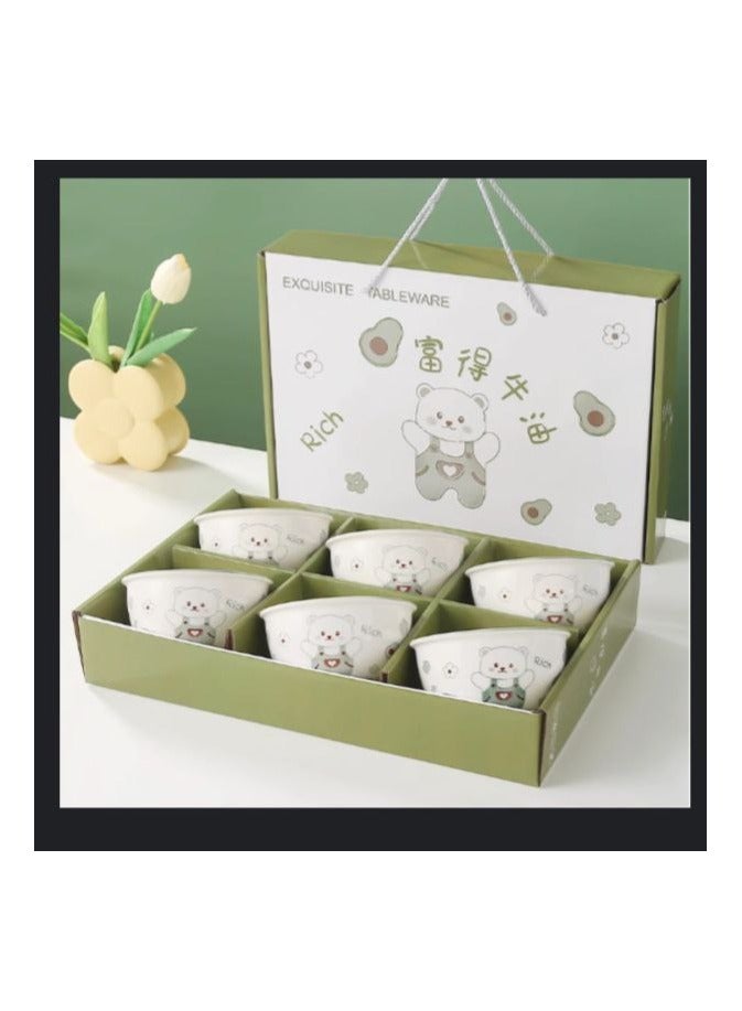 طقم أوعية على شكل دببة تيدي خزف أندلسي طقم من 6 قطع، بأشكال وألوان جذابة - Image 1