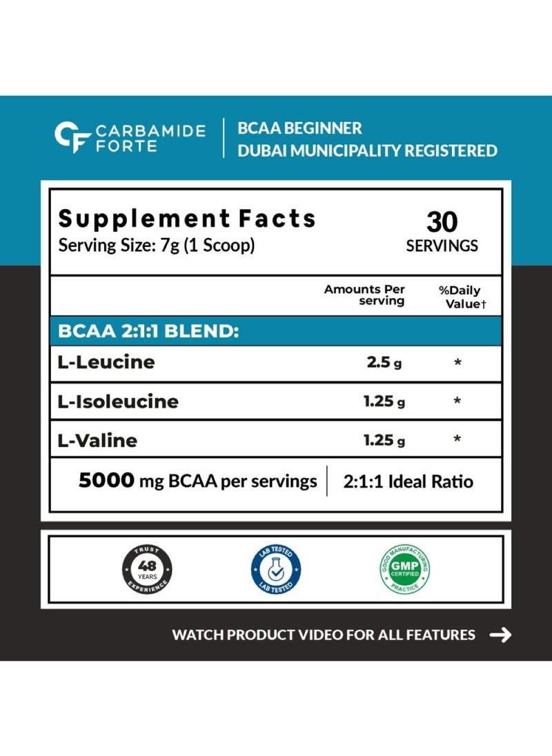CARBAMIDE FORTE Carbamide Forte BCAA Powder 5000mg | BCAA Supplement For Women & Men Muscle Growth | BCAA Pre Workout & BCAA Intra Workout Supplement For Muscle Recovery | BCAA For Men | BCAA Supplements For Men & Women 7g Serving with Ideal 2:1:1 Ratio | BCAA BlueBerry Flavour - 210g Powder  - Image 2