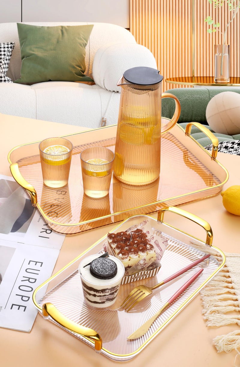 BAREPEPE Plastic Serving Tray Set for Kitchen Rectangular Design Golden Borders - Transparent Amber - Set of 3 Sizes - Image 5