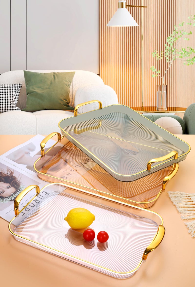 BAREPEPE Plastic Serving Tray Set for Kitchen Rectangular Design Golden Borders - Transparent Amber - Set of 3 Sizes - Image 4