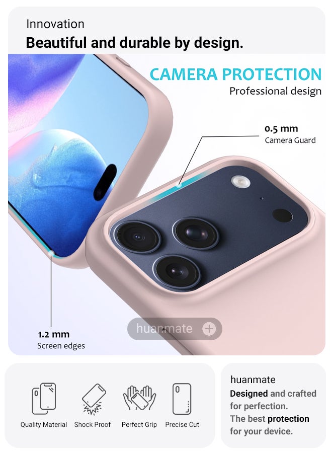 huanmate Apple iPhone 17 Pro Silicone Cover Light Pink - Premium 2.0mm TPU Silicon, Enhanced Camera Protection with Lens Shield, Shockproof & Water-Proof Cover for Apple iPhone 17 Pro - Image 2