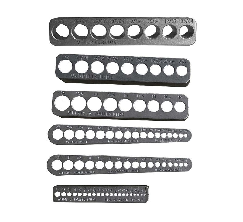 BIG GATOR TOOLS Big Gator Drill Set - 6 pc Set - Big Gator Tools The Original V-DrillGuides  - Image 1