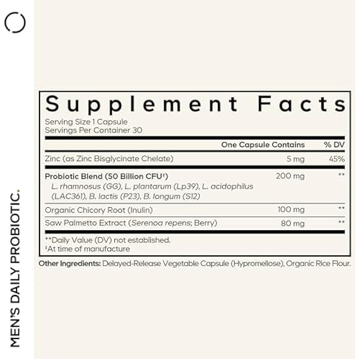 Codeage Men’s Daily Probiotic Supplement - 50 Billion CFU Probiotic Blend with Zinc, Inulin Prebiotic, Saw Palmetto – Men’s Wellness Support – 1 Capsule Per Serving - Non-GMO – 30 Capsules - Image 2