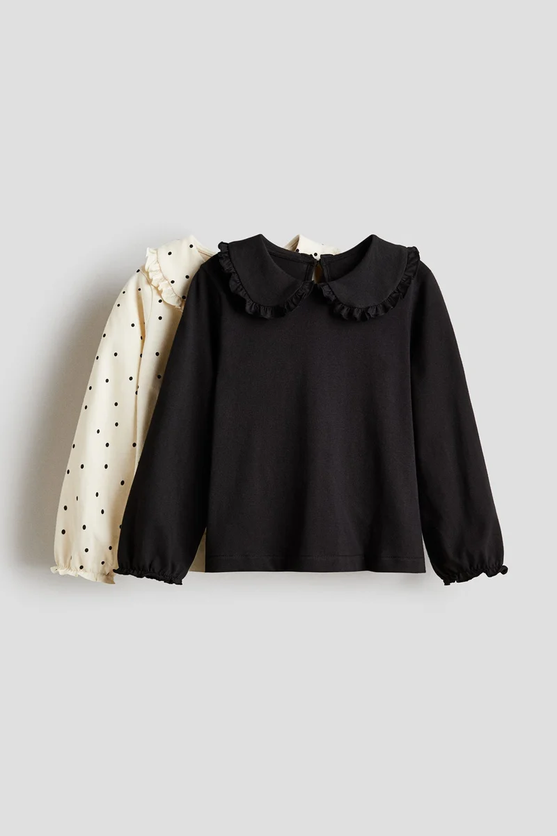 اتش اند ام بلوزات قطنية بياقة - عبوة من قطعتين