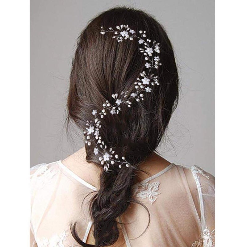 Unicra Silver Flower Bridal Headpiece Prom Wedding Hair Accessories Hair Vine for Brides and Women (Silver) - Image 4