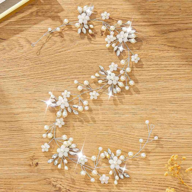 Unicra Silver Flower Bridal Headpiece Prom Wedding Hair Accessories Hair Vine for Brides and Women (Silver) - Image 3