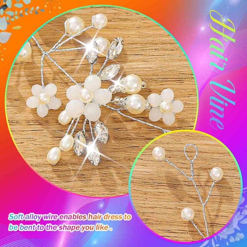 Unicra Silver Flower Bridal Headpiece Prom Wedding Hair Accessories Hair Vine for Brides and Women (Silver) - Image 5