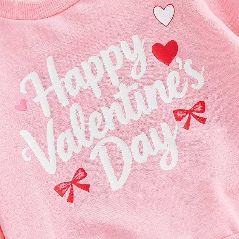 Lucikamy Newborn Baby Girl Valentine's Outfits Long Sleeve Letters Print Sweatshirt Tops Stretch Bell Bottom Pants Spring Clothes (pink happy valentine, 3-4 Years) - Image 5