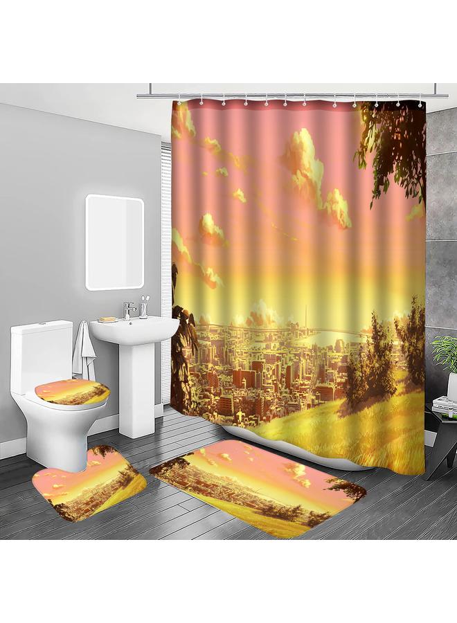 Bluejw A Generation Of Japanese Animation Scene Shower Curtain Four-piece Digital Printing Shower Curtain Mat Suit U-shaped Mat Wholesale - Image 1