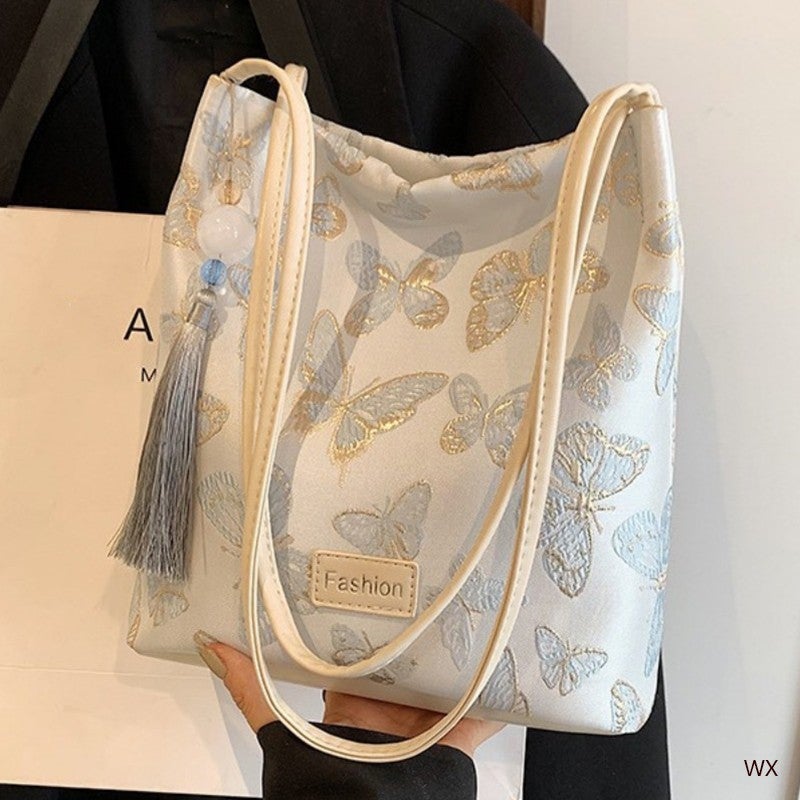 Embroidered Butterfly Bag Magnetic Buckle Chinese Shoulder Bag Niche Fashion Bag Women'S Silk Tassel Hand Crossbody Tote Bag - Image 2