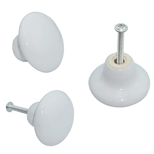 YMAISS 14packs White Ceramic knobs Round Mushroom Cabinet Dresser Vintage pulls Door Handles Drawer Knob Pull Handle Dresser Pulls Cupboard Wardrobe Drawer knobs with Screws - Image 4