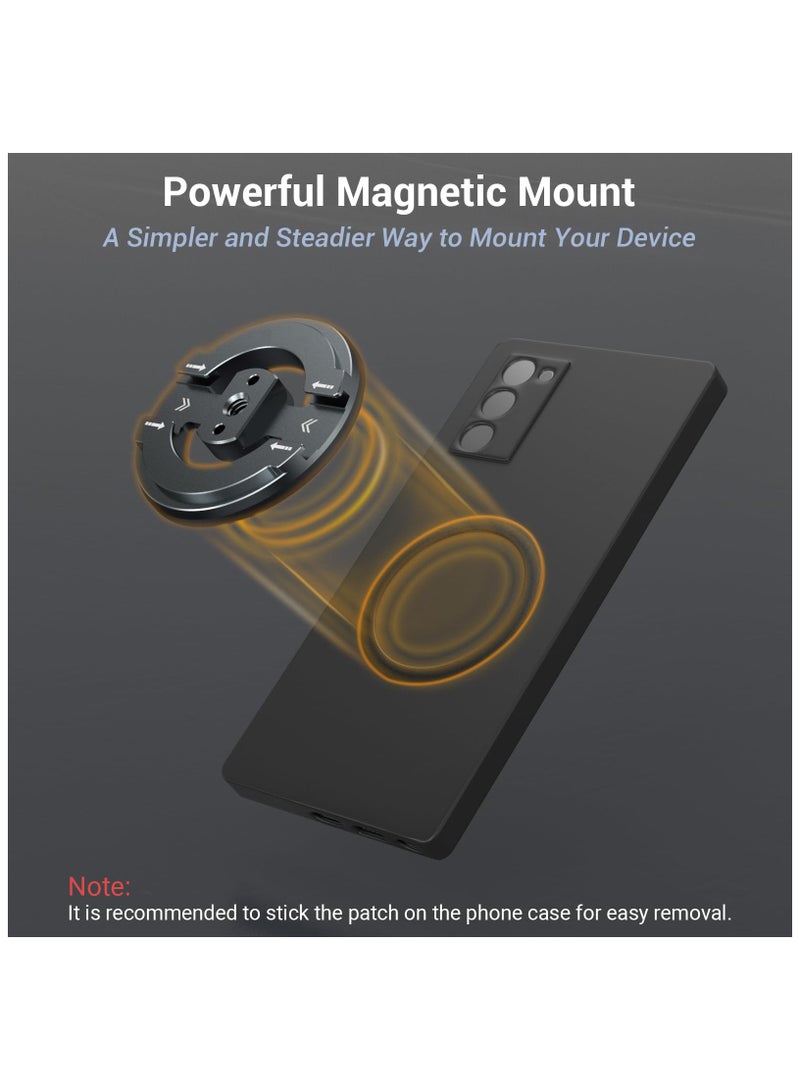 SYOSI Magnetic Phone Tripod Mount Adapter with Adhesive Magnetic Ring, 1/4” Screw Hole Suitable for Ball Head/Tripod, Cold Shoe Design Compatible with Microphone with Hot Shoe Connector - Image 2