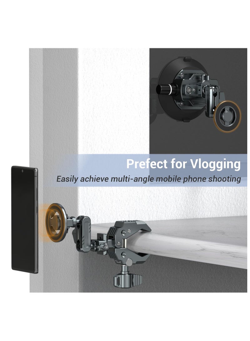 SYOSI Magnetic Phone Tripod Mount Adapter with Adhesive Magnetic Ring, 1/4” Screw Hole Suitable for Ball Head/Tripod, Cold Shoe Design Compatible with Microphone with Hot Shoe Connector - Image 5