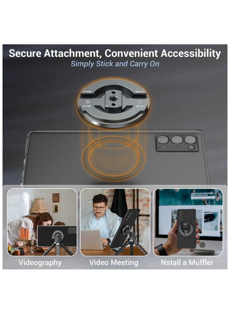 SYOSI Magnetic Phone Tripod Mount Adapter with Adhesive Magnetic Ring, 1/4” Screw Hole Suitable for Ball Head/Tripod, Cold Shoe Design Compatible with Microphone with Hot Shoe Connector - Image 4