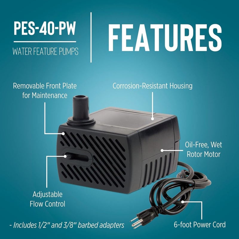 Little Giant 566713 PES-40-PW Submersible Statuary Fountain Pump - 40 GPH - Image 3