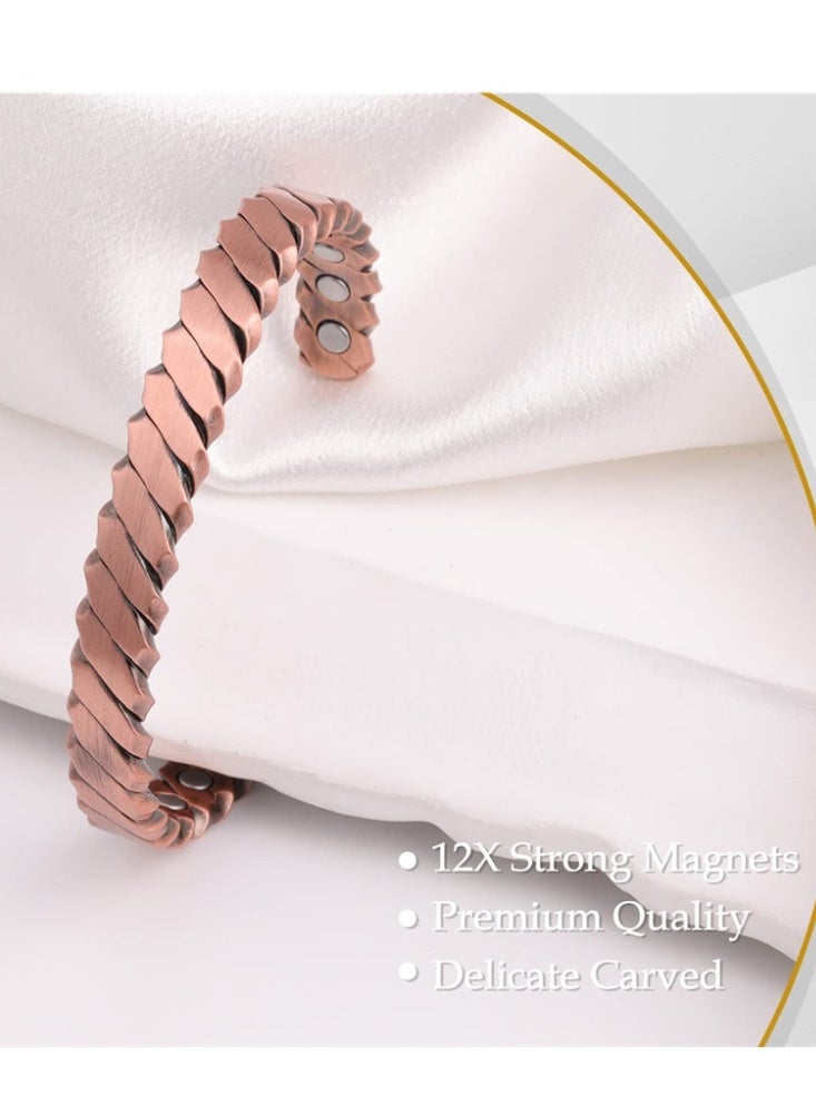 bebeFuture Pure Copper Twisted Cuff Bracelet - Adjustable Open End Design for Men  Women - Image 4