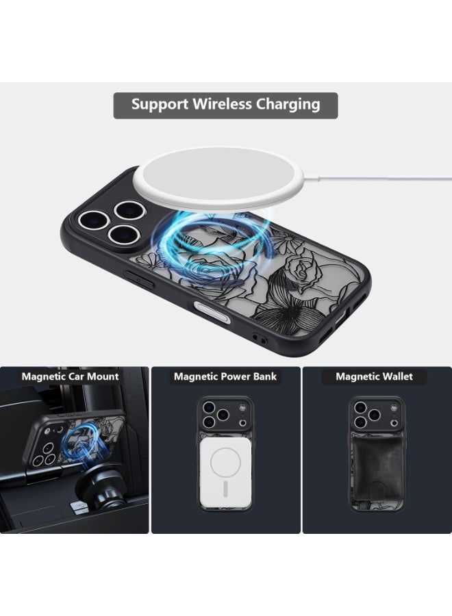 حافظة مغناطيسية لهاتف ايفون 17 برو ماكس حافظة هاتف لطيفة زهرية [متوافقة مع Magsafe] للنساء والفتيات بنمط جمالي نحيف من مادة TPU غطاء ممتص للصدمات، أسود - Image 2