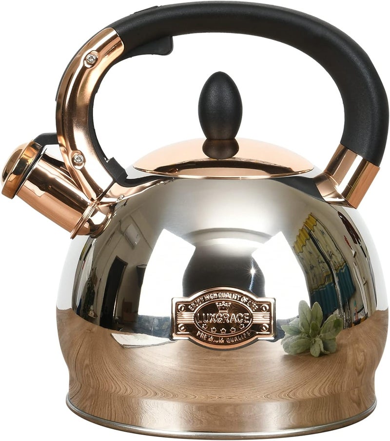 LUXGRACE Stainless Steel Whistling Tea Kettle with Metal Capsulated Bottom for Quick Heat Distribution 2.8 Quart - Image 1