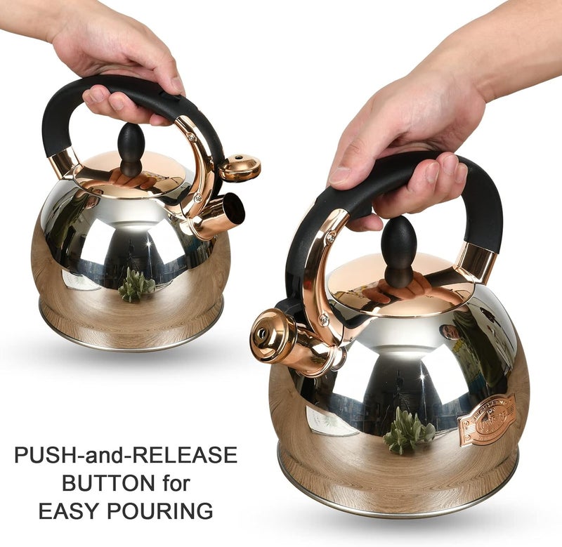 LUXGRACE Stainless Steel Whistling Tea Kettle with Metal Capsulated Bottom for Quick Heat Distribution 2.8 Quart - Image 4