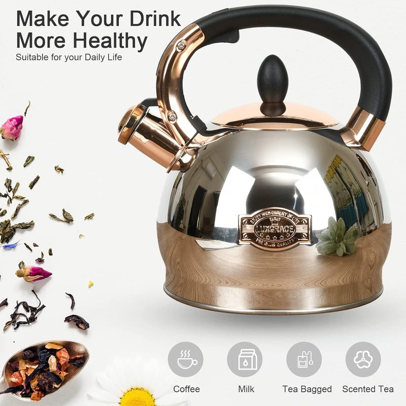 LUXGRACE Stainless Steel Whistling Tea Kettle with Metal Capsulated Bottom for Quick Heat Distribution 2.8 Quart - Image 2