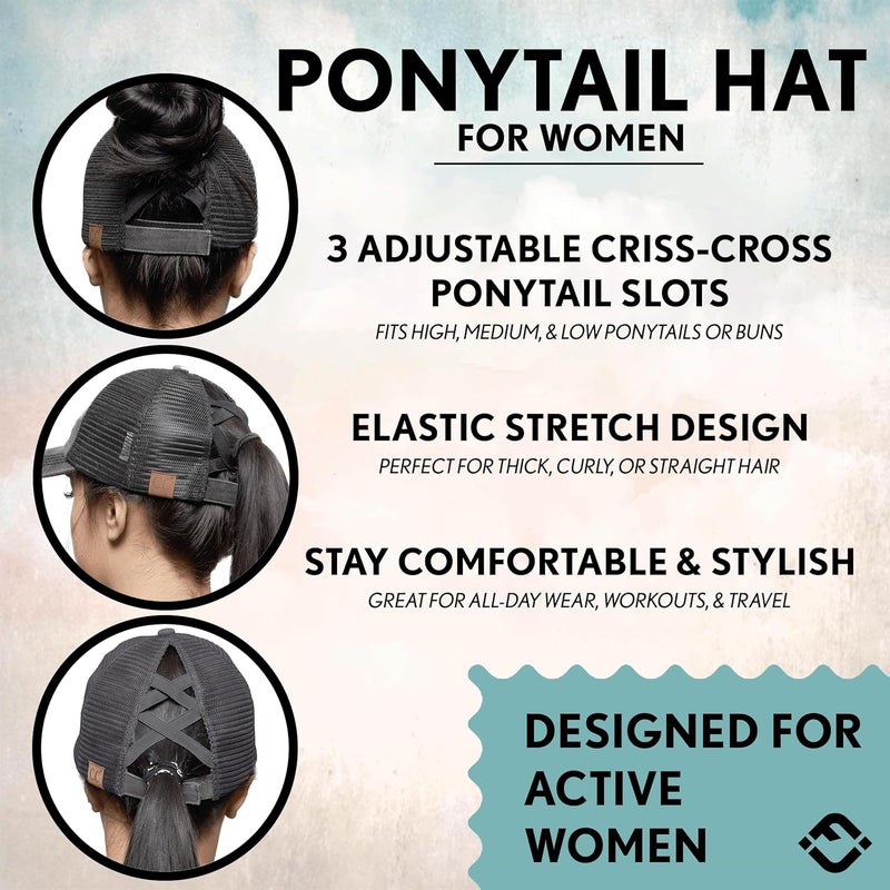 Funky Junque Ponytail Hat for Women - Baseball Cap with Adjustable Fit & High Pony Tail Criss Cross Back for Everyday Wear - Image 3