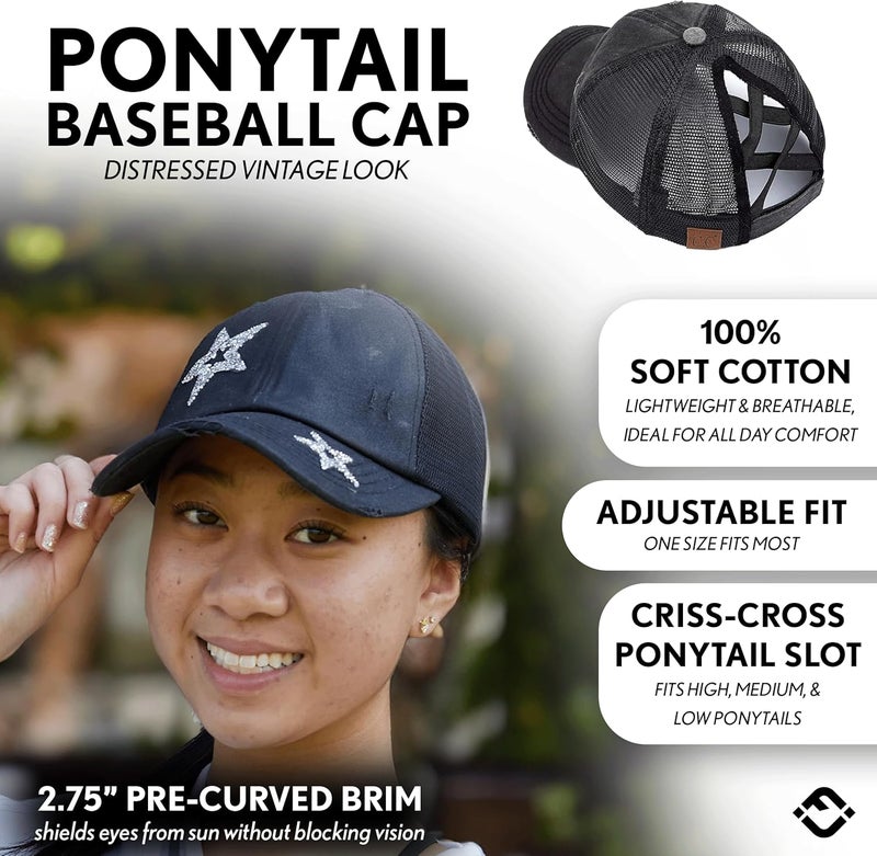 Funky Junque Ponytail Hat for Women - Baseball Cap with Adjustable Fit & High Pony Tail Criss Cross Back for Everyday Wear - Image 2