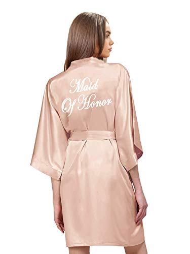 owiter Satin Robe for women Short Bride and Bridesmaid Rose Gold Dressing robe for Wedding Party… (US, Alpha, X-Large, Regular, Regular, rose gold maid of honor) - Image 1