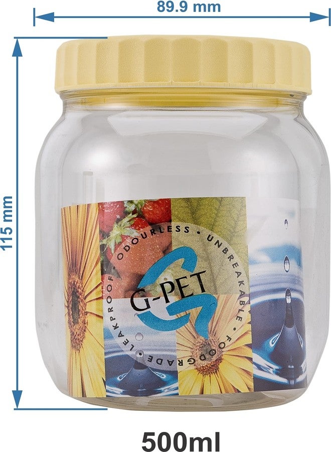 G-PET مجموعة برطمانات بلاستيكية دائرية محكمة الإغلاق من مادة البولي إيثيلين تيريفثالات (6 برطمانات، سعة 500 مل) | حاويات بلاستيكية للبقالة | حاويات للمطبخ المنزلي | مجموعة برطمانات بلاستيكية - Image 2