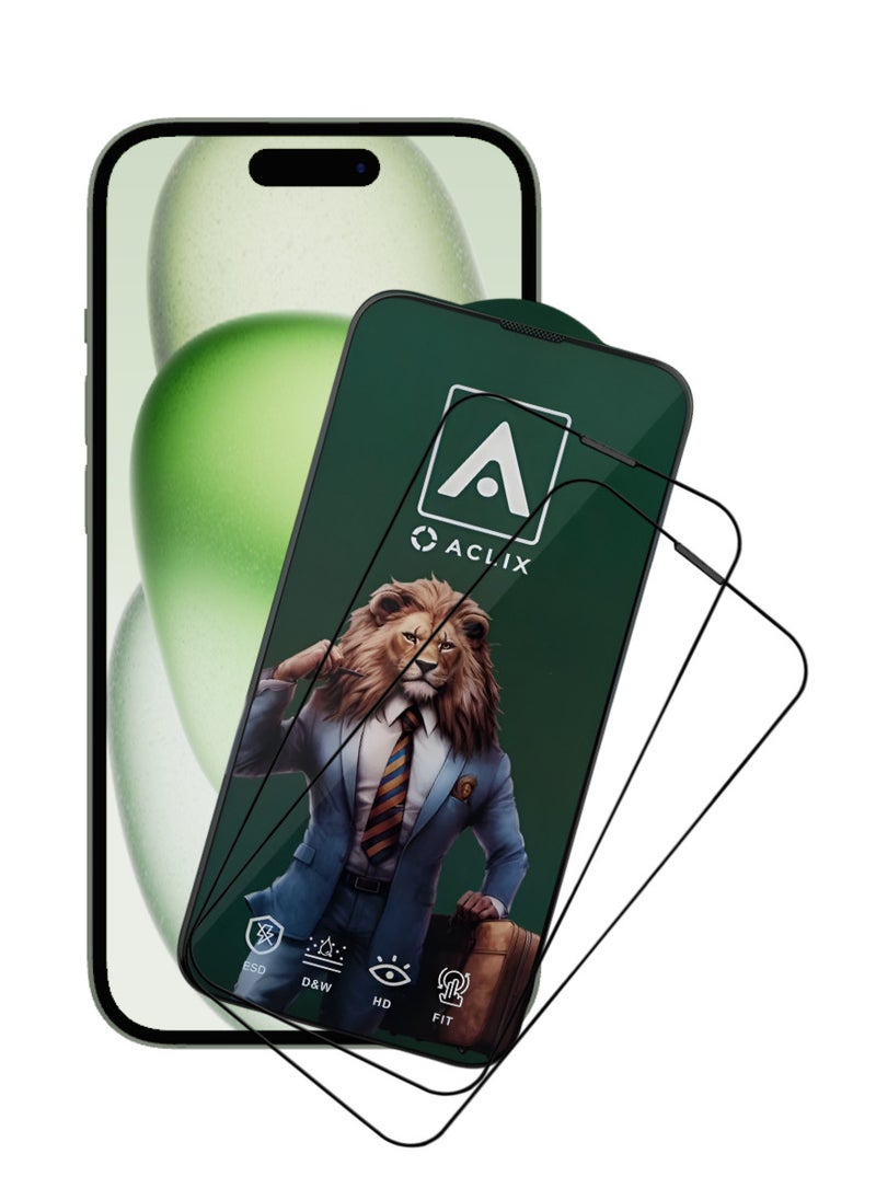 ACLIX 2 Pieces Antistatic ESD Dustproof Premium Quality High Definition Tempered Glass Screen Protector Designed For  iPhone 15 Plus - Image 1