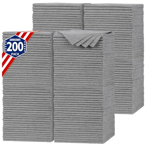 FIXSMITH Shop Towels, Pack of 200, Grey Microfiber Cleaning Cloth Bulk, Microfiber Towels for Cars, All-Purpose Absorbent Cleaning Rags, Dust Cloth for Automotive, Mechanic, Garage, 11.5 x 11.5 inch - Image 1
