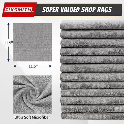 FIXSMITH Shop Towels, Pack of 200, Grey Microfiber Cleaning Cloth Bulk, Microfiber Towels for Cars, All-Purpose Absorbent Cleaning Rags, Dust Cloth for Automotive, Mechanic, Garage, 11.5 x 11.5 inch - Image 2