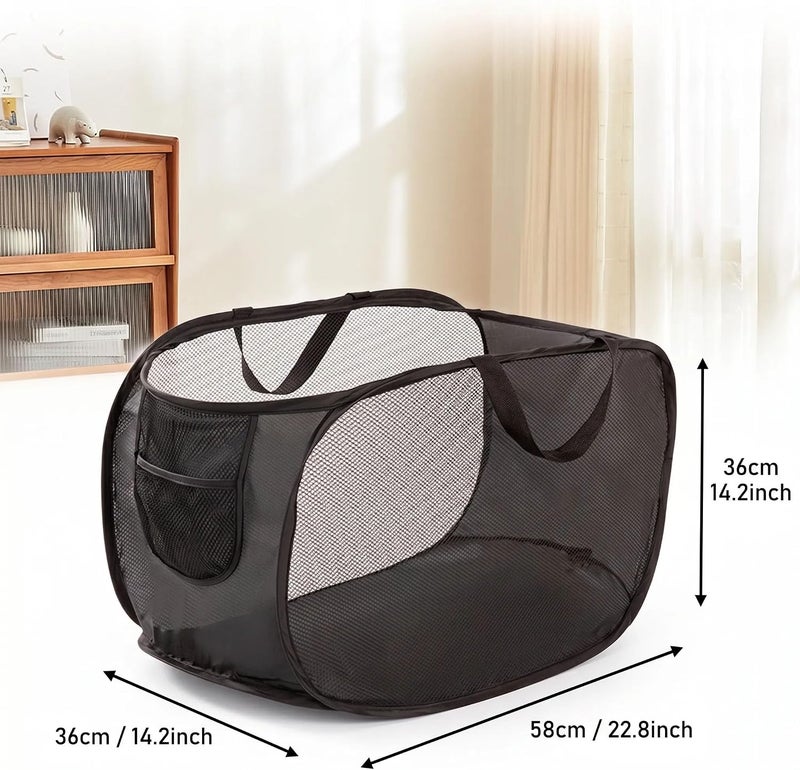 ToolHouse Foldable Laundry Basket with 2 Compartments – Clothes Hamper for Bathroom Bedroom, Portable Laundry Sorter for Dirty Clothes, Space Saving Storage Bin with Carry Handle for Travel (Black) - Image 3
