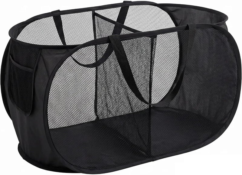 ToolHouse Foldable Laundry Basket with 2 Compartments – Clothes Hamper for Bathroom Bedroom, Portable Laundry Sorter for Dirty Clothes, Space Saving Storage Bin with Carry Handle for Travel (Black) - Image 1