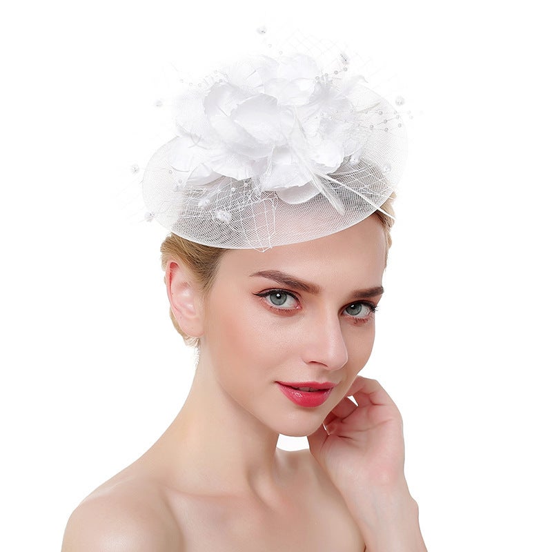 Generic Elegant Bridal Hat Veil Feather Hair Clip Accessory White
