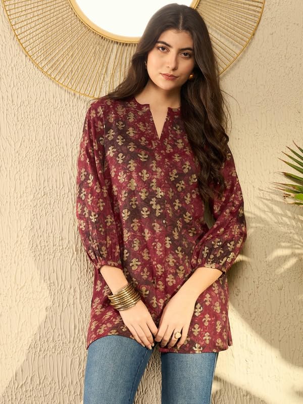 Vaamsi Women's Rayon Blend Abstract Printed Top (VT1278MRN_L_Maroon) - Image 5
